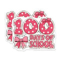 (2 Pack) 100 Days of School Stickers - Pink Polka Dot Bow Stickers - Milestone Celebration Decor - 5" On Longest Side - Sticks to Any Smooth Flat Surface - Made in USA - BMCS3065