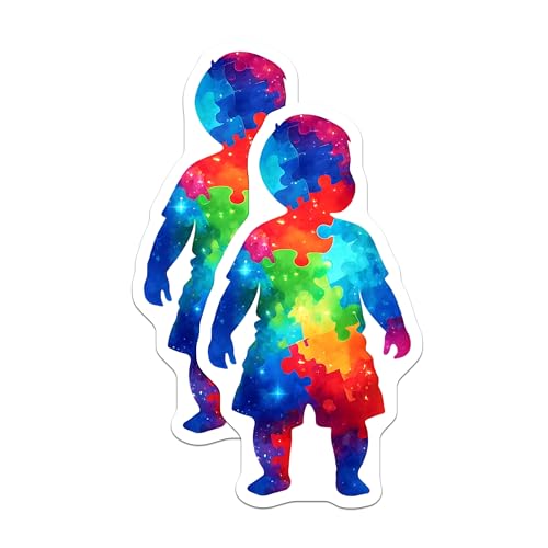 (2 Pack) Colorful Puzzle Child Magnets - Rainbow Illustration - Inspirational Puzzle Piece Art - 5" On Longest Side - for Cars, Fridges, Toolboxes - Made in USA - MAG7901