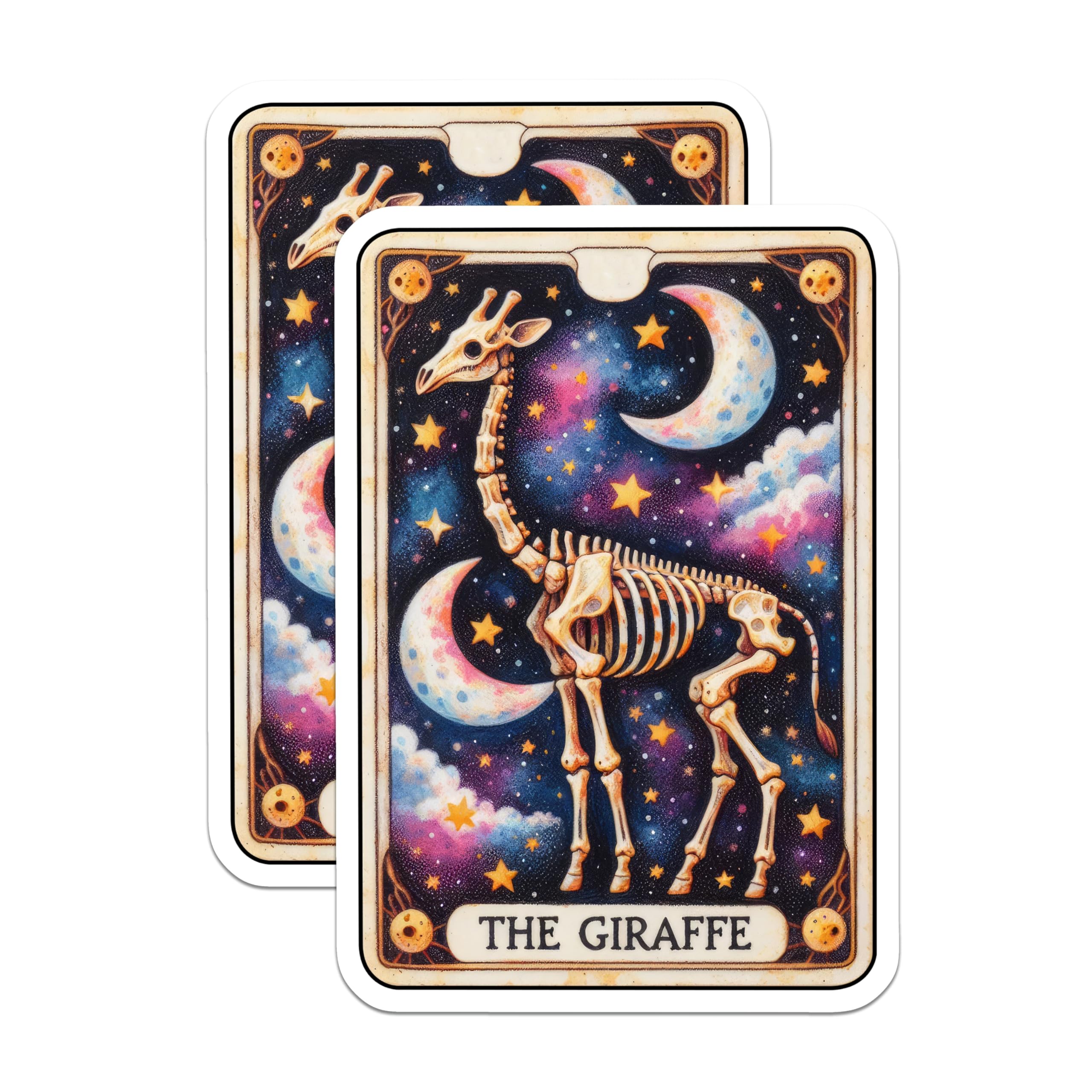 (2 Pack) Giraffe Skeleton Magnets - Celestial Tarot Design - Space Galaxy Animal Art - 5 Inches On Longest Side - Thick Durable Magnet - Made in USA - MAG21453