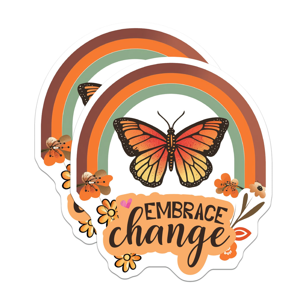 (2 Pack) Embrace Change Magnets - Monarch Butterfly Rainbow Decor - Positive Affirmation Reminder - 5 Inches On Longest Side - Thick Durable Magnet - Made in USA - MAG36377
