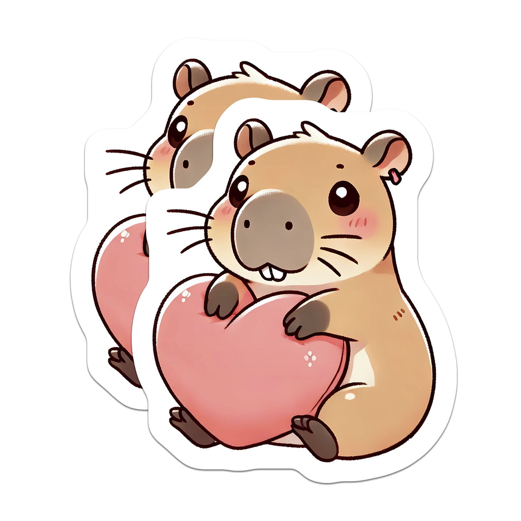 (2 Pack) Cute Capybara Heart Magnets - Kawaii Animal Love Decor - Sweet Refrigerator Accents - 5 Inches On Longest Side - Thick Durable Magnet - Made in USA - MAG38003