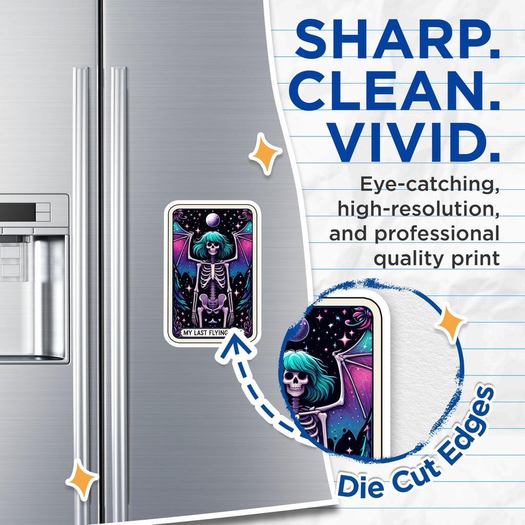 (2 Pack) Skeleton Wings Magnets - My Last Flying Quote - Gothic Aesthetic Refrigerator Decor - 5 Inches On Longest Side - Thick Durable Magnet - Made in USA - MAG23141