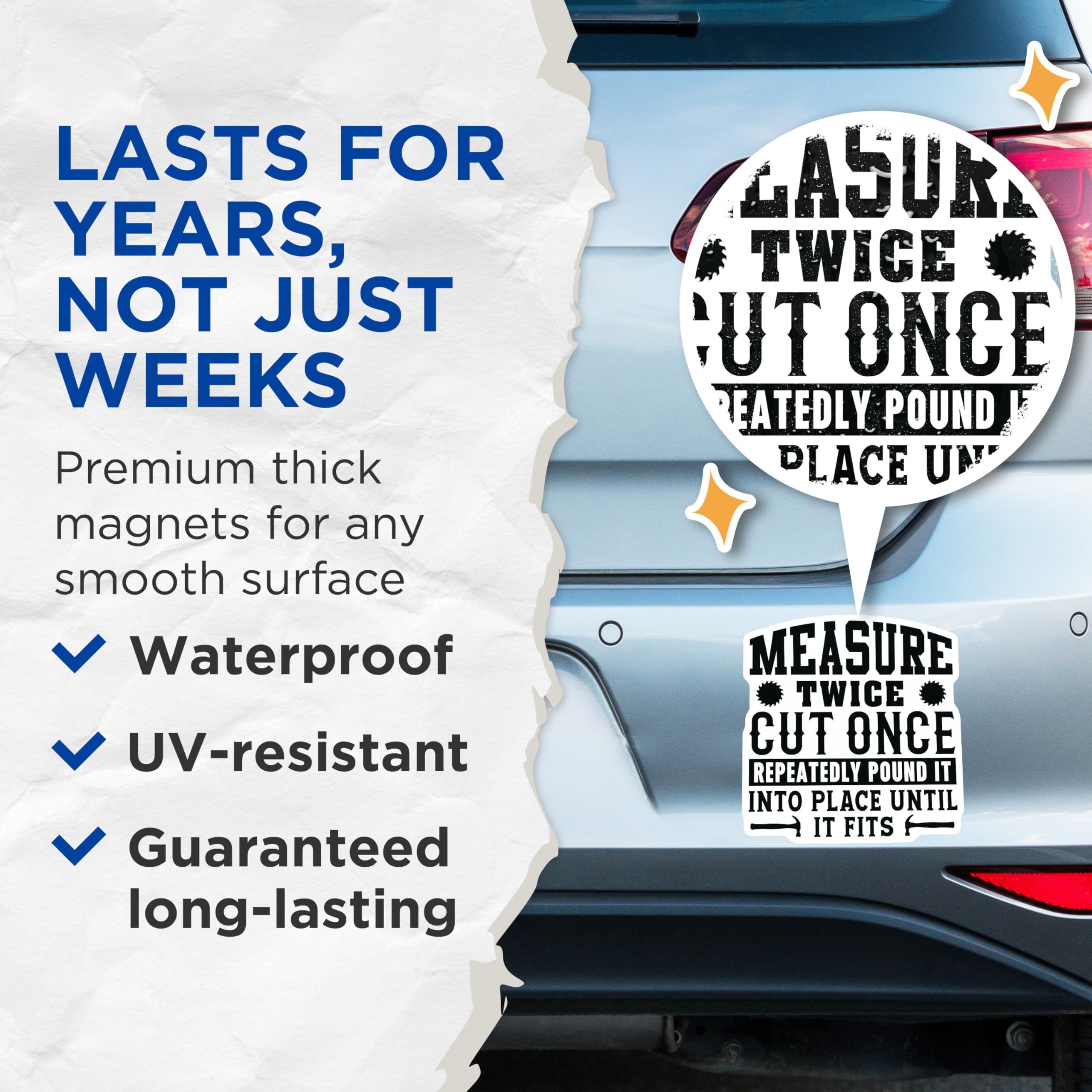 (2 Pack) Measure Twice Cut Once Magnets - Funny Woodworker Humor - Carpenter Shop DIY Project Magnet - 5 Inches On Longest Side - Thick Durable Magnet - Made in USA - MAG20657