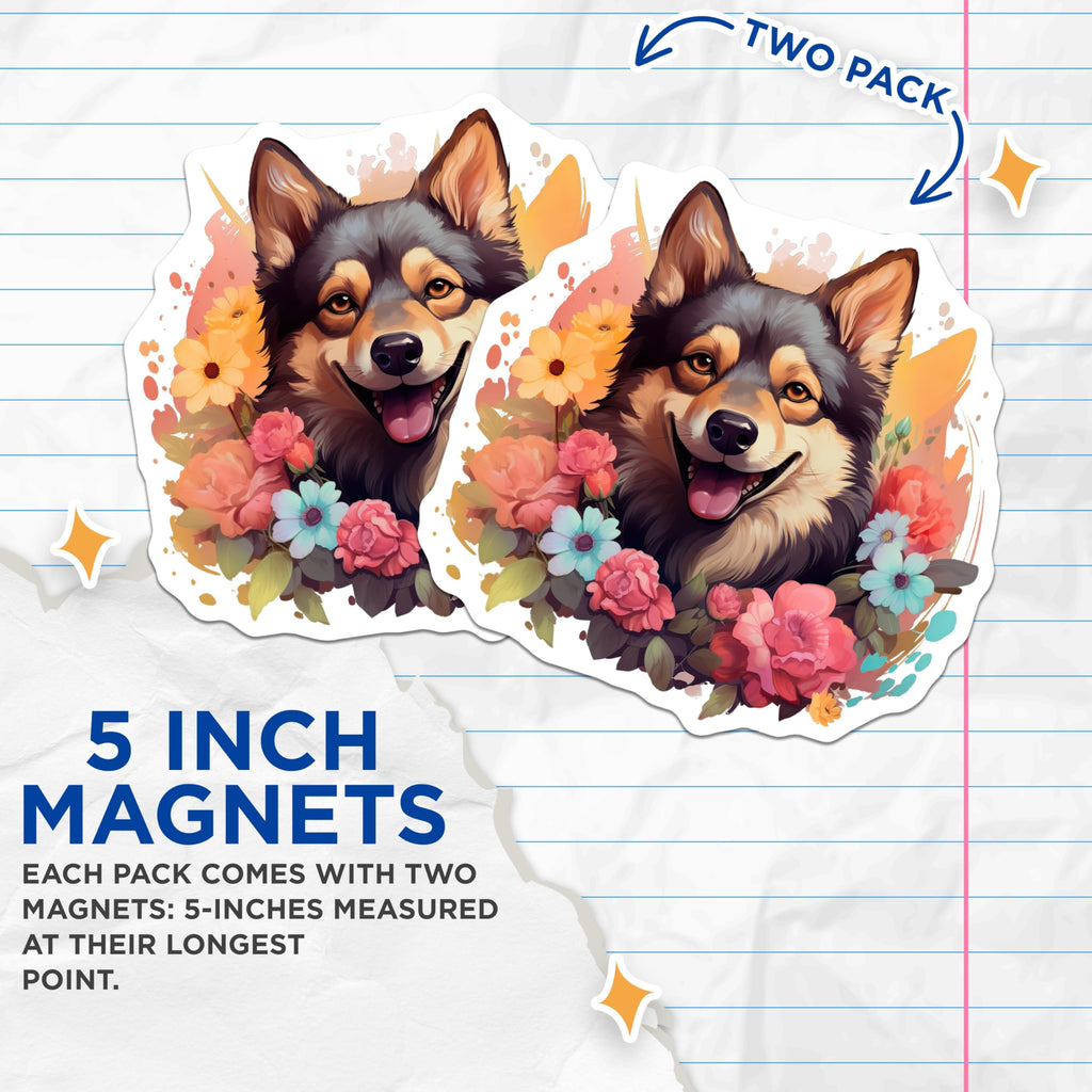 (2 Pack) Happy Dog Magnets - Floral Pet Owner Decor - Dog Mom Fridge Magnet - 5 Inches On Longest Side - Thick Durable Magnet - Made in USA - MAG27625