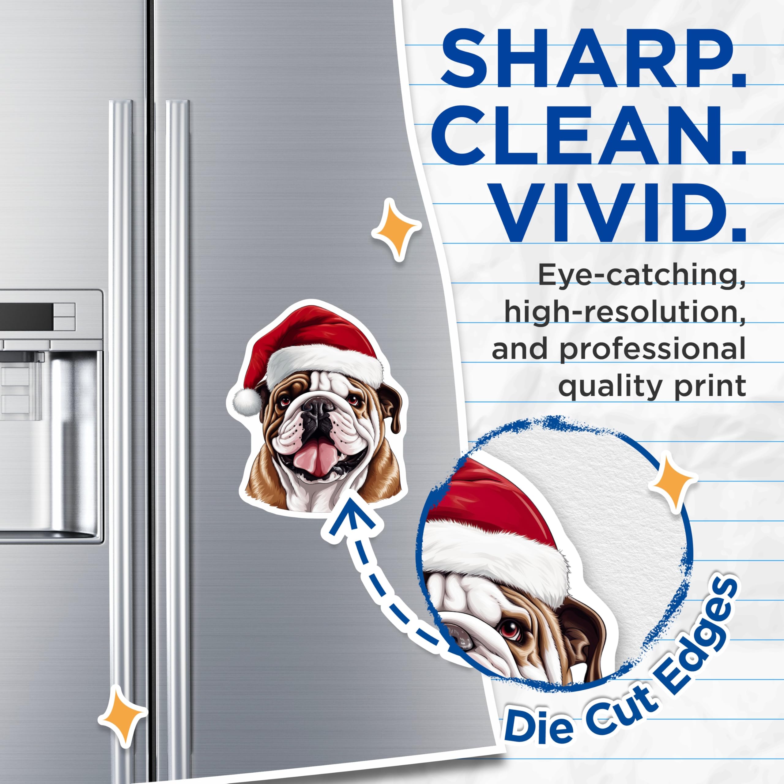 (2 Pack) Christmas Bulldog Magnets - Santa Dog Decor - Holiday Pet Lover Items - Funny Animal Refrigerator Accessories - 5 Inches On Longest Side - Thick Durable Magnet - Made in USA - MAG25064