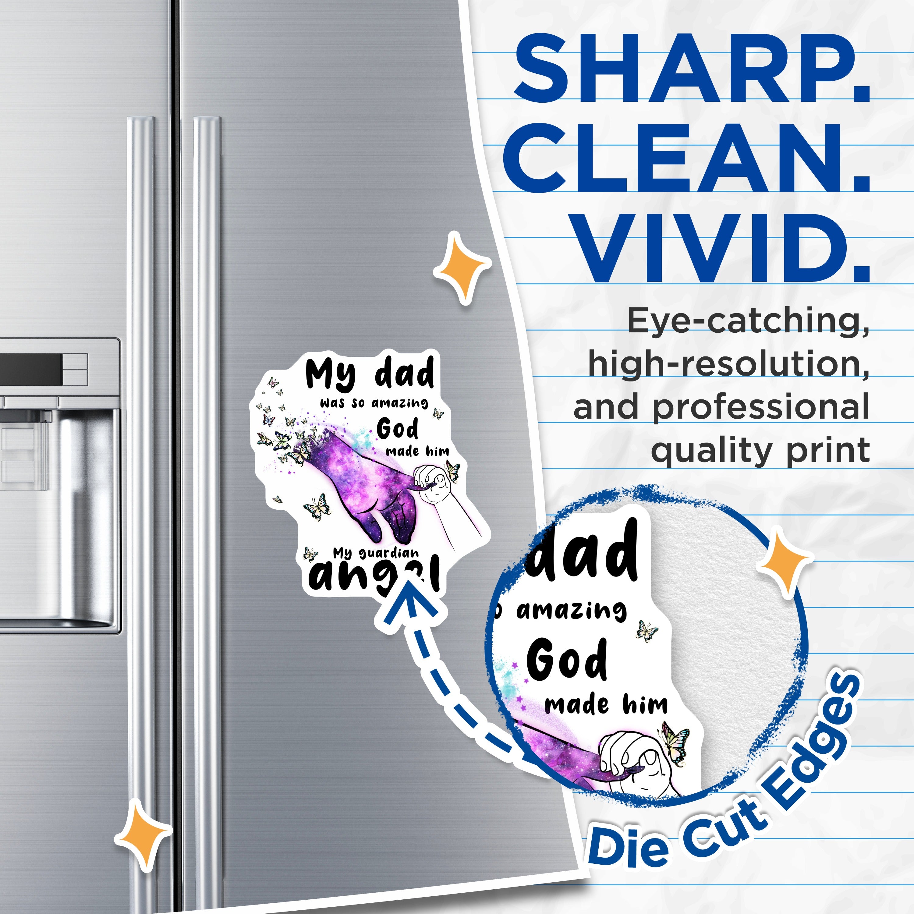 (2 Pack) Dad Guardian Angel Magnets - Father Memorial Tribute - Celestial Remembrance - in Loving Memory - 5 Inches On Longest Side - Thick Durable Magnet - Made in USA - MAG39405