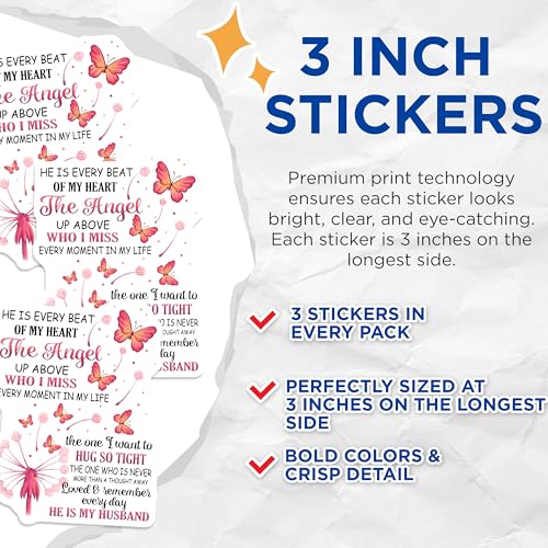 (3 Pack) Memorial Husband Decals - Loss Remembrance Butterflies - Sympathy Bereavement Decal - 3 Inches On Longest Side - Easy Peel & Apply - Made in USA - 3MCS4881