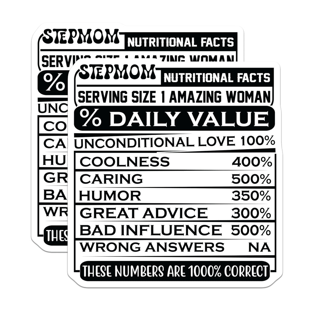 (2 Pack) Stepmom Nutrition Facts Magnets - Amazing Stepmom Decor - Funny Stepmom Present - 5" On Longest Side - Premium Magnet - for Cars, Refrigerators, Toolboxes, Lockers - Made in USA - MAG15301