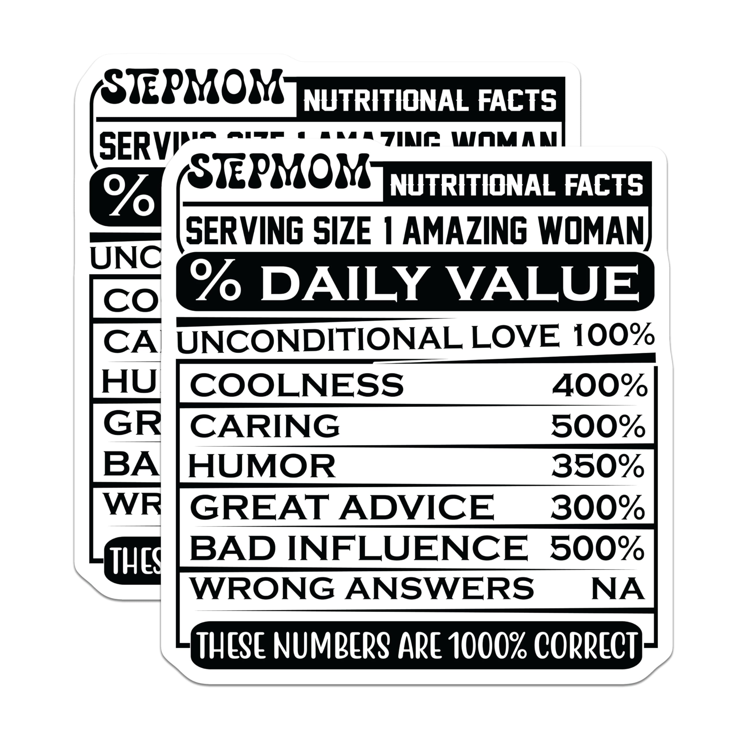 (2 Pack) Stepmom Nutrition Facts Magnets - Amazing Stepmom Decor - Funny Stepmom Present - 5" On Longest Side - Premium Magnet - for Cars, Refrigerators, Toolboxes, Lockers - Made in USA - MAG15301
