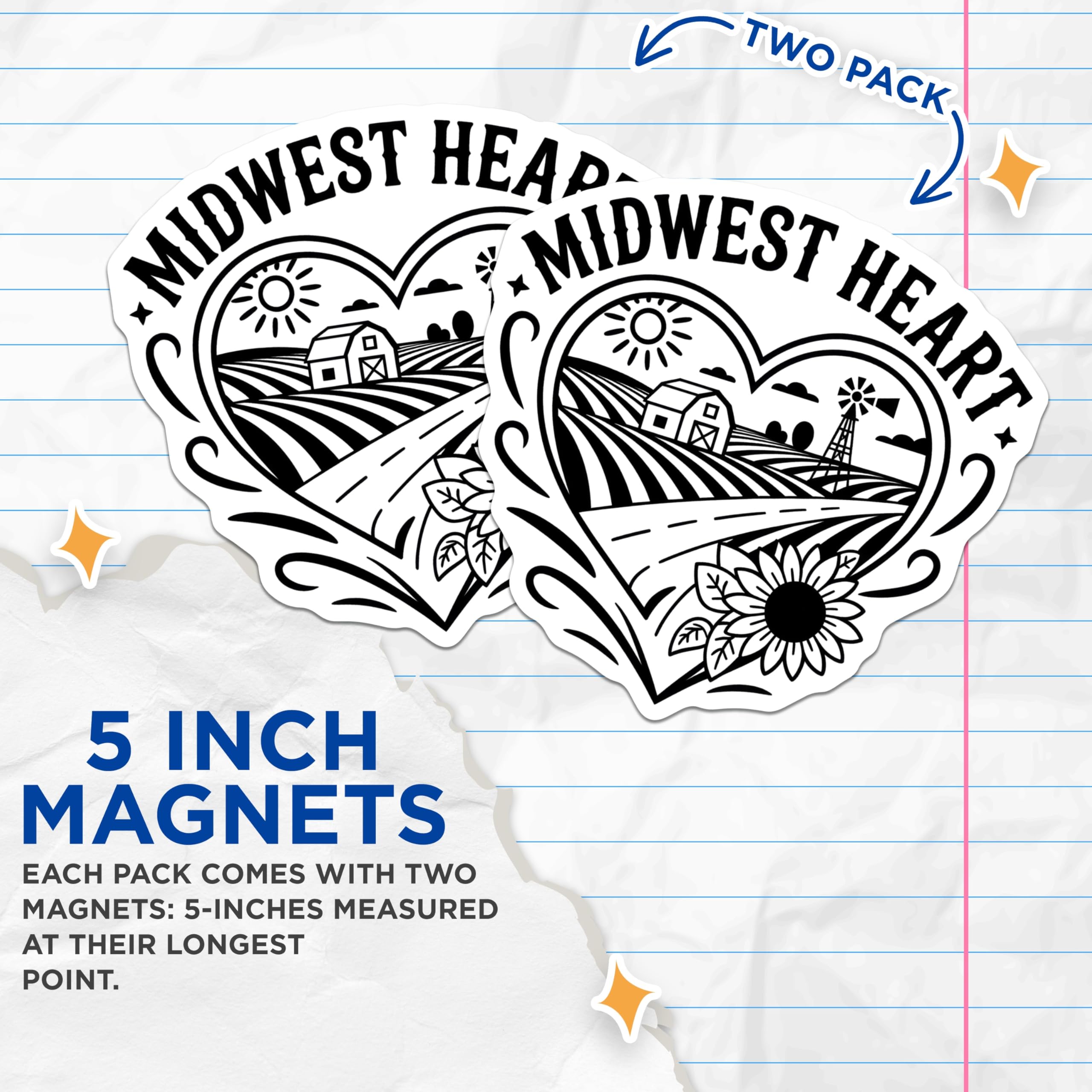 (2 Pack) Midwest Heart Magnets - Farmhouse Decor - Country Love Magnet Set - 5" On Longest Side - Premium Magnet - for Cars, Refrigerators, Toolboxes, Lockers - Made in USA - MAG17458