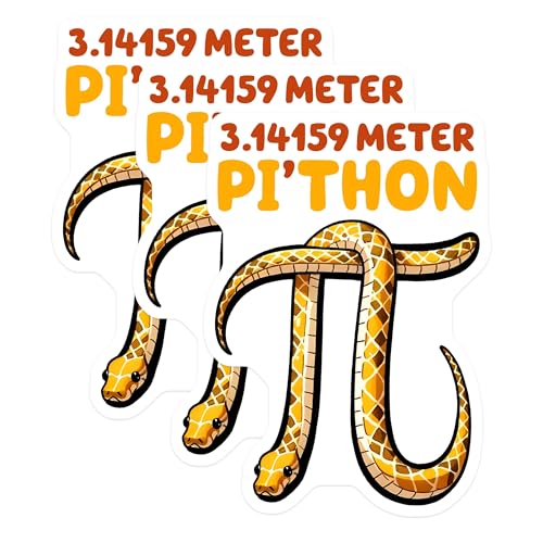 (3 Pack) Python Pi Decals - Snake Lover - Math Humor - Laptop Decal - 3 Inches On Longest Side - Easy Peel & Apply - Made in USA - 3MCS6919