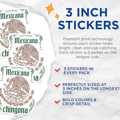 (3 Pack) Mexicana Chingona Decals - Mexican Pride - Laptop Decals - 3 Inches On Longest Side - Easy Peel & Apply - Made in USA - 3MCS4535