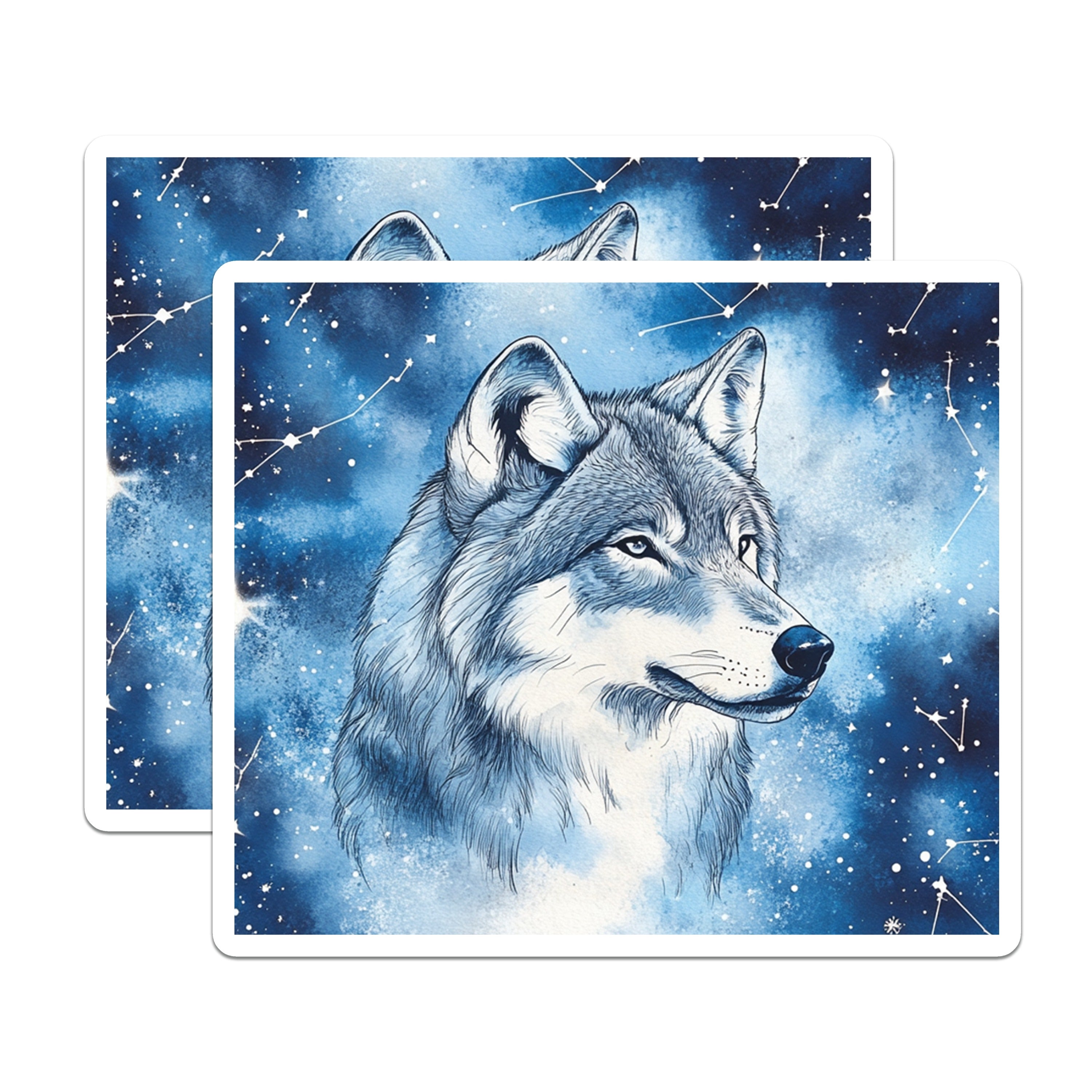 (2 Pack) Celestial Wolf Magnets - Starry Night Animal Art - Watercolor Wildlife Decor - 5 Inches On Longest Side - Thick Durable Magnet - Made in USA - MAG36896