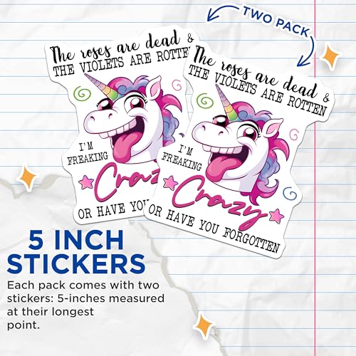 (2 Pack) Funny Unicorn Stickers - Crazy Quotes - Cartoon DÃƒÆ’Â©cor - 5" On Longest Side - Sticks to Smooth Flat Surfaces - Made in USA - BMCS7807