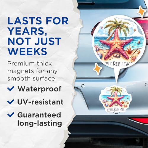(2 Pack) Resting Beach Face Magnets Magnets - Beach Decor - 5" On Longest Side - Made in USA - Sticks to Refrigerators & Metal Surfaces - MAG9291