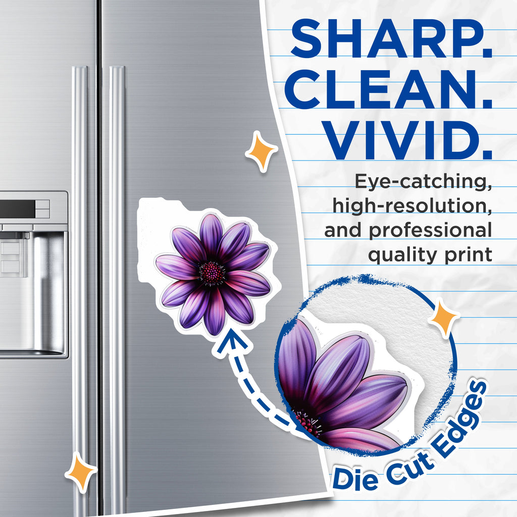 (2 Pack) Purple Daisy Magnets - Vibrant Botanical Refrigerator Decor - Aesthetic Home Office Locker Organizer Accessory - 5 Inches On Longest Side - Thick Durable Magnet - Made in USA - MAG38182