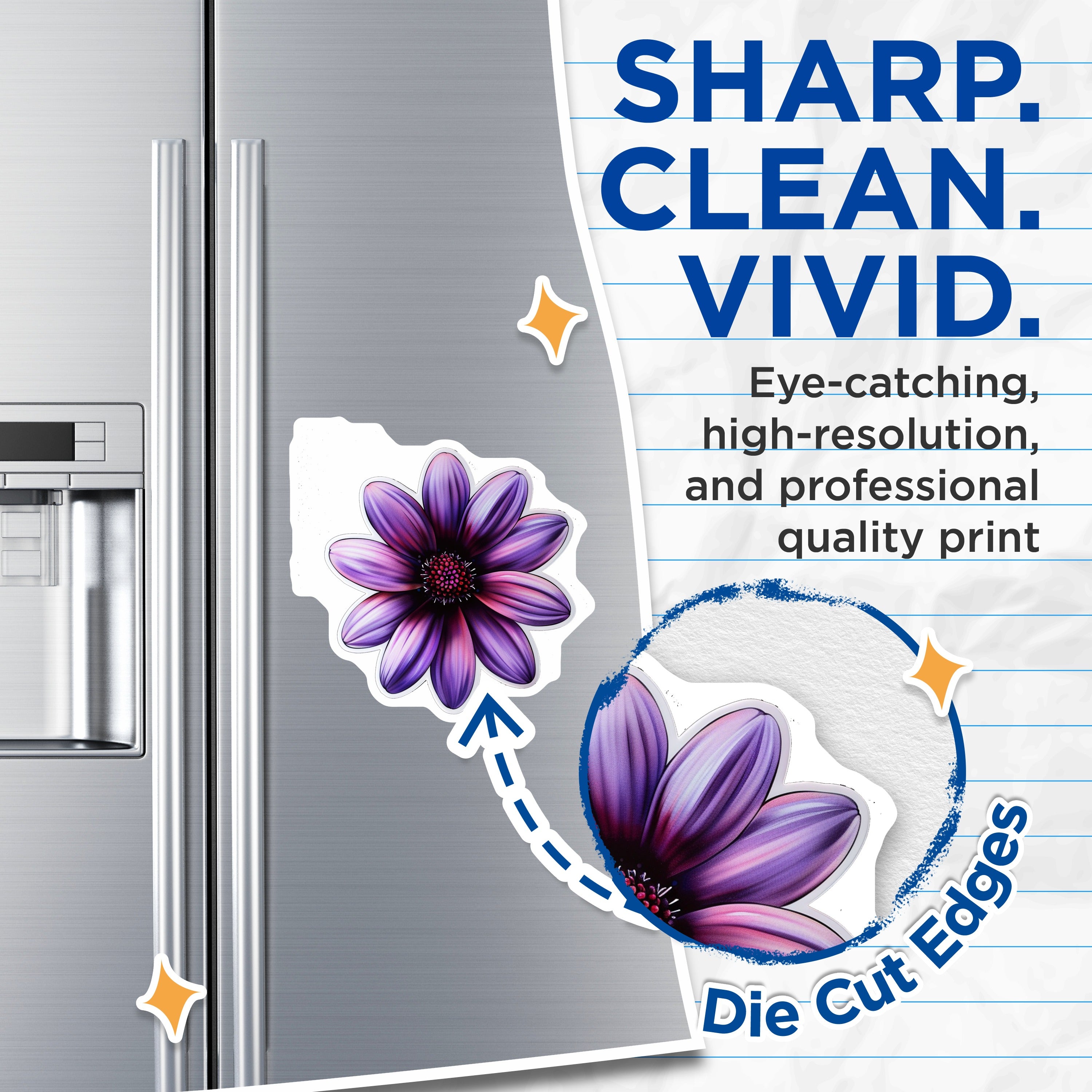 (2 Pack) Purple Daisy Magnets - Vibrant Botanical Refrigerator Decor - Aesthetic Home Office Locker Organizer Accessory - 5 Inches On Longest Side - Thick Durable Magnet - Made in USA - MAG38182