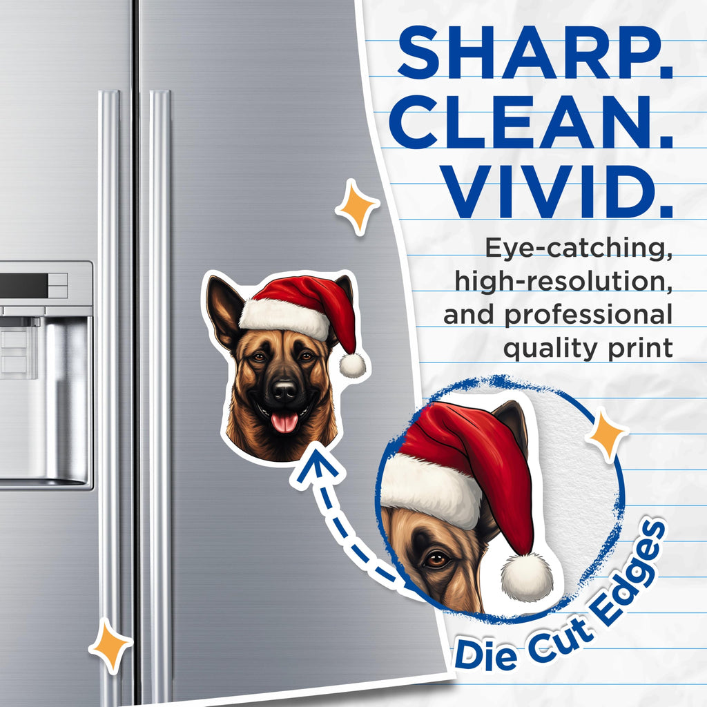 (2 Pack) German Shepherd Christmas Magnets - Santa Hat Dog Decor - Holiday Animal Lover Item - 5 Inches On Longest Side - Thick Durable Magnet - Made in USA - MAG27404