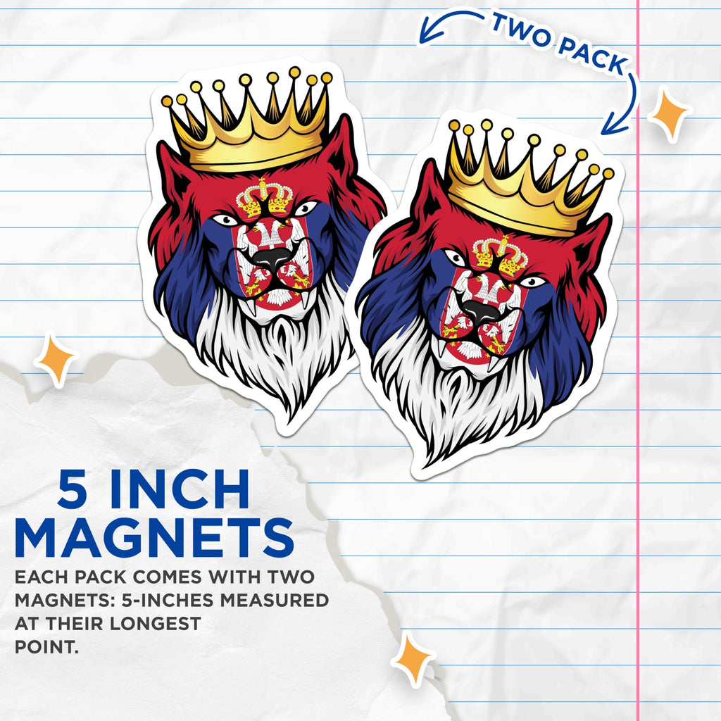 (2 Pack) Serbian Royal Wolf Magnets - National Emblem Art - Balkan Heritage Collectible - 5 Inches On Longest Side - Thick Durable Magnet - Made in USA - MAG19107