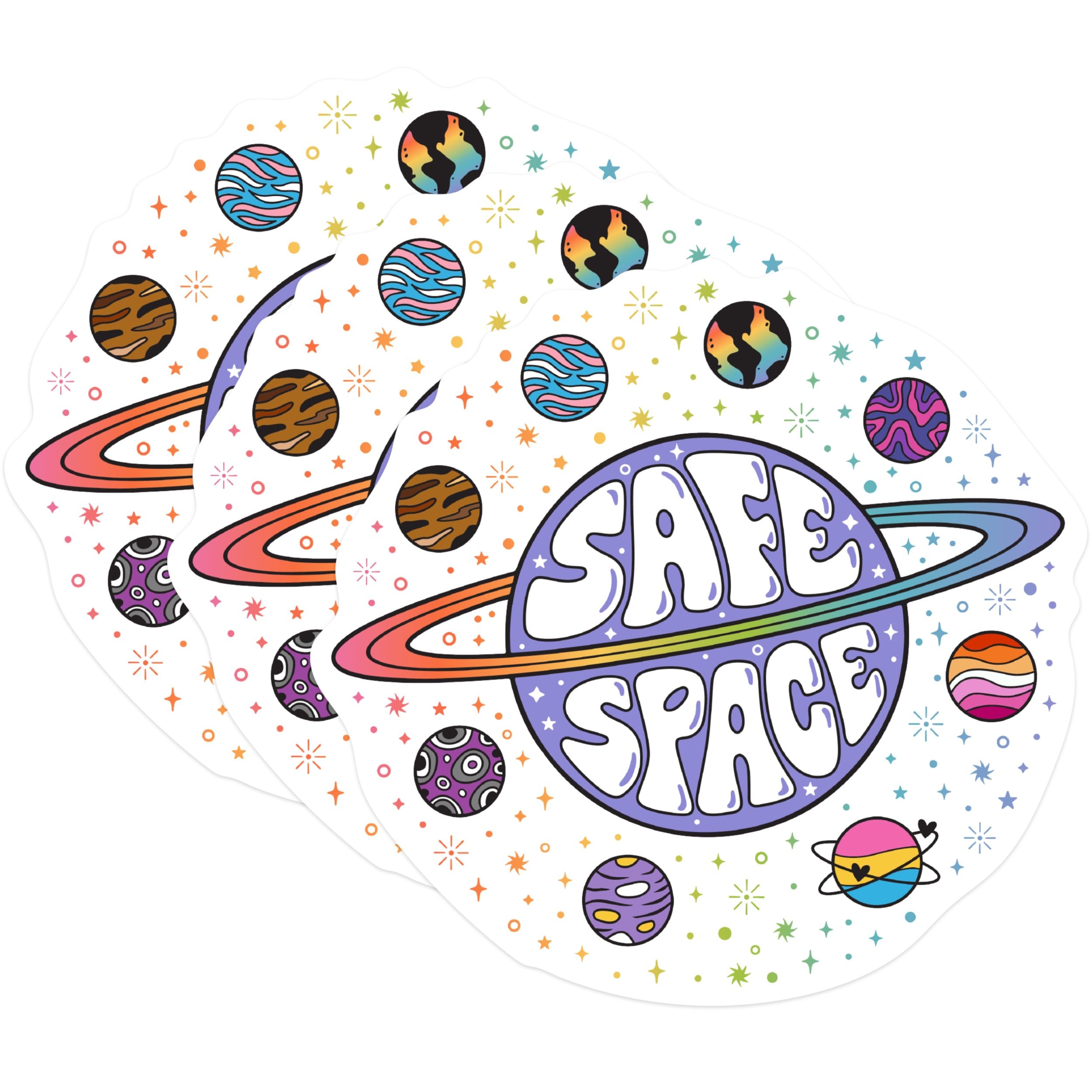 (3 Pack) Safe Space Decals - LGBTQ Planets Sticker - Laptop Stickers - 3 Inches On Longest Side - Easy Peel & Apply - Made in USA - 3MCS0591