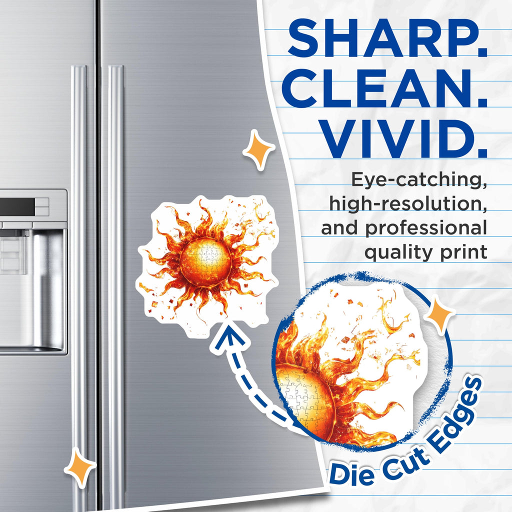 (2 Pack) Fiery Sun Puzzle Magnets - Celestial Art Decor - Refrigerator Display - 5 Inches On Longest Side - Thick Durable Magnet - Made in USA - MAG27470