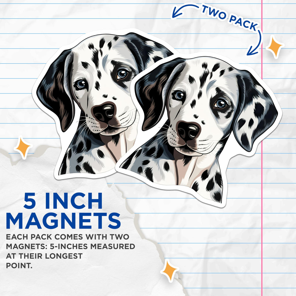 (2 Pack) Dalmatian Dog Magnets - Cute Puppy Portrait - Pet Lover Fridge Decor - Animal Lover Display - Dog Mom Accessory - 5 Inches On Longest Side - Thick Durable Magnet - Made in USA - MAG26631