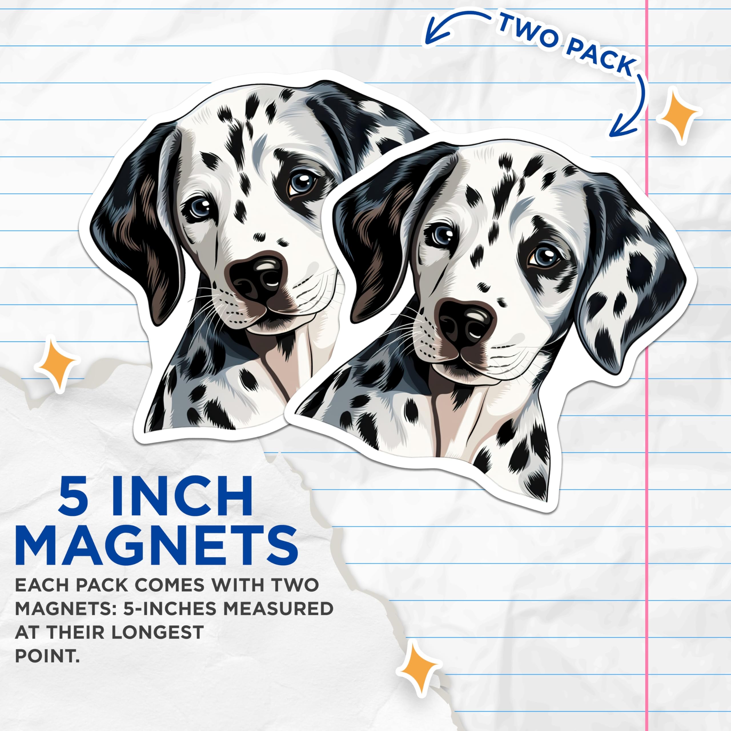 (2 Pack) Dalmatian Dog Magnets - Cute Puppy Portrait - Pet Lover Fridge Decor - Animal Lover Display - Dog Mom Accessory - 5 Inches On Longest Side - Thick Durable Magnet - Made in USA - MAG26631