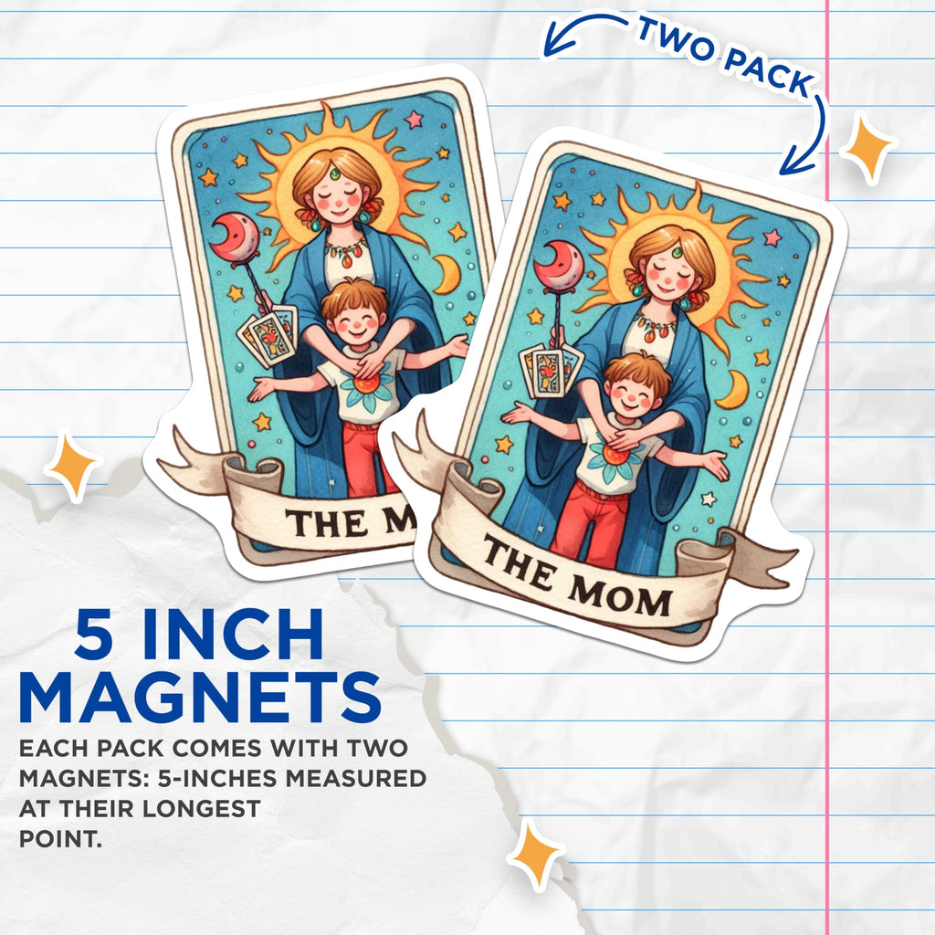 (2 Pack) The Mom Tarot Card Magnets - Mystical Motherhood Celestial Art - Nurturing Mama Figure Decor - 5 Inches On Longest Side - Thick Durable Magnet - Made in USA - MAG22163