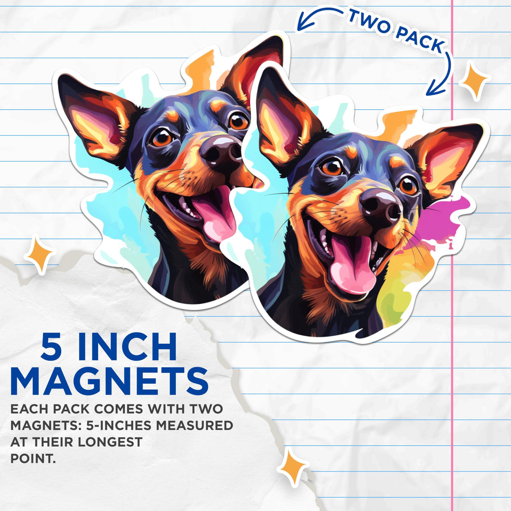 (2 Pack) Miniature Pinscher Dog Breed Magnets - 5 Inches On Longest Side - Choose from Over 100 Dog Breeds - for Cars, Refrigerators, Toolboxes - Made in USA - MAG1901
