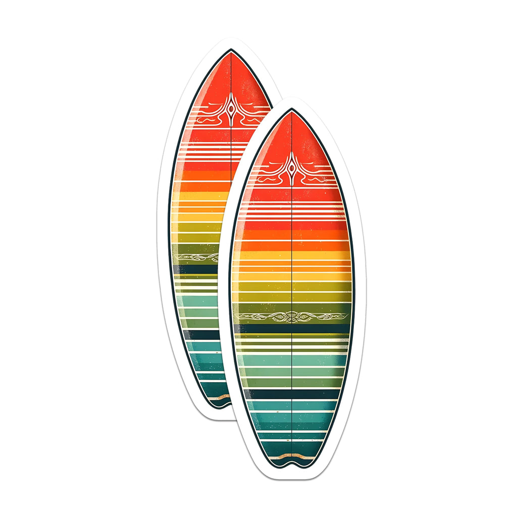 (2 Pack) Surfboard Striped Magnets - Surfing Beach Decor - Retro Board Design Magnets - 5" On Longest Side - Premium Magnet - for Cars, Refrigerators, Toolboxes, Lockers - Made in USA - MAG14183