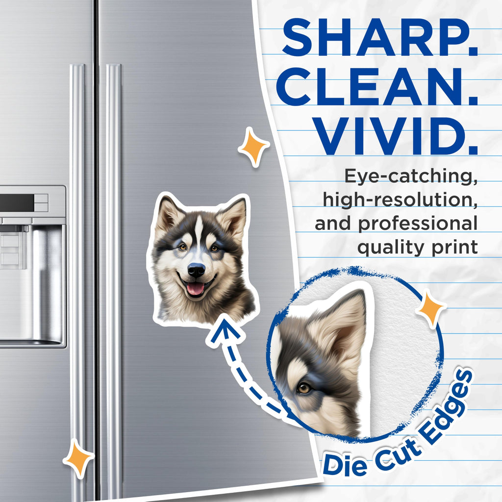 (2 Pack) Husky Puppy Magnets - Happy Dog Decor - Pet Lover Accessory - Dog Mom Dad - 5 Inches On Longest Side - Thick Durable Magnet - Made in USA - MAG26128