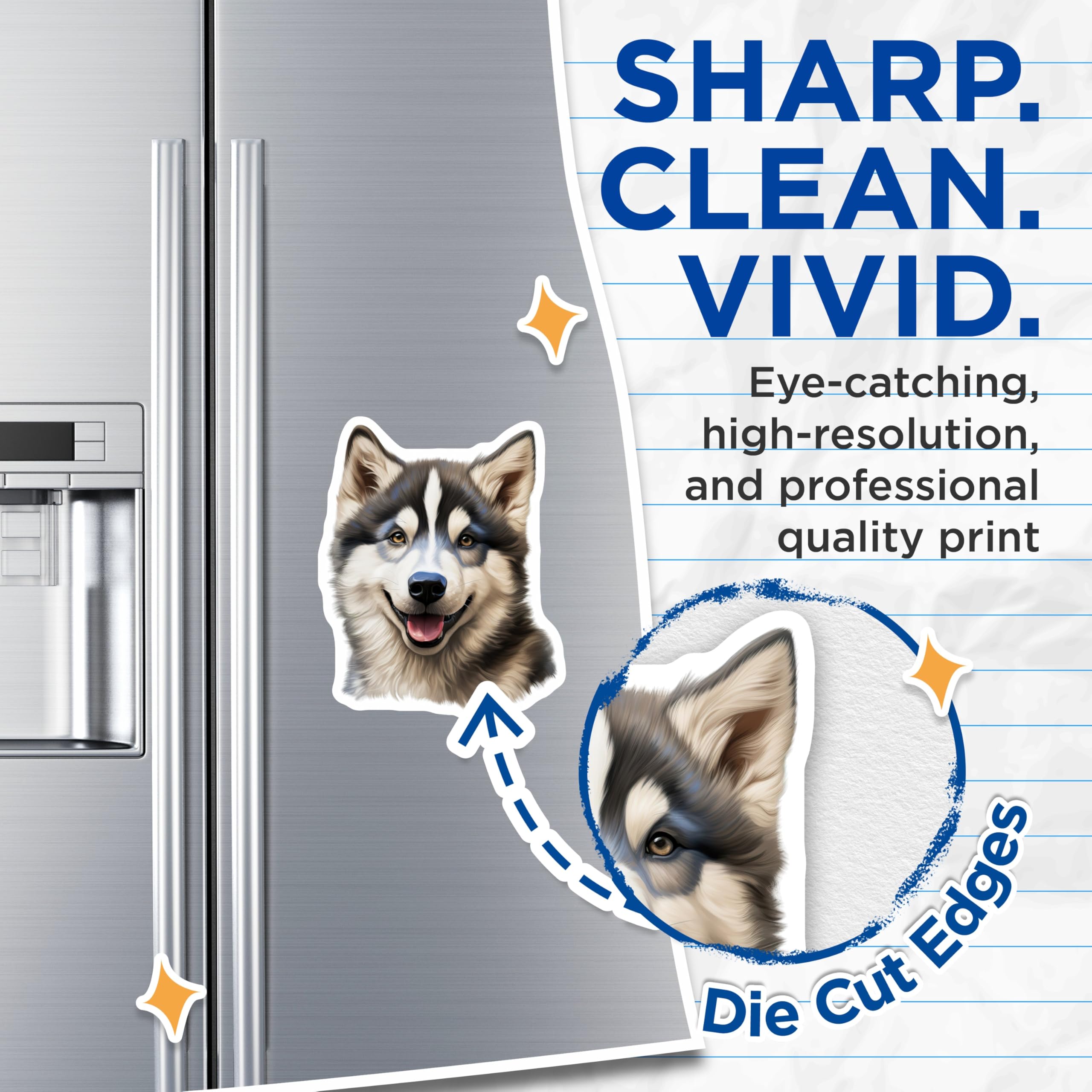 (2 Pack) Husky Puppy Magnets - Happy Dog Decor - Pet Lover Accessory - Dog Mom Dad - 5 Inches On Longest Side - Thick Durable Magnet - Made in USA - MAG26128