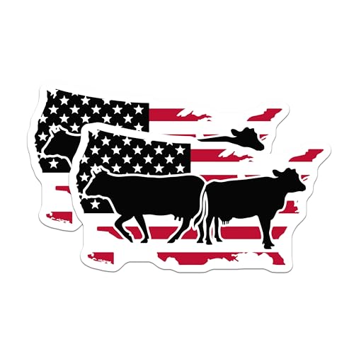 (2 Pack) American Flag Cow Stickers - Patriotic Animal Decal - USA Farm Animals Stickers - 5" On Longest Side - Sticks to Smooth Flat Surfaces - Made in USA - BMCS5827