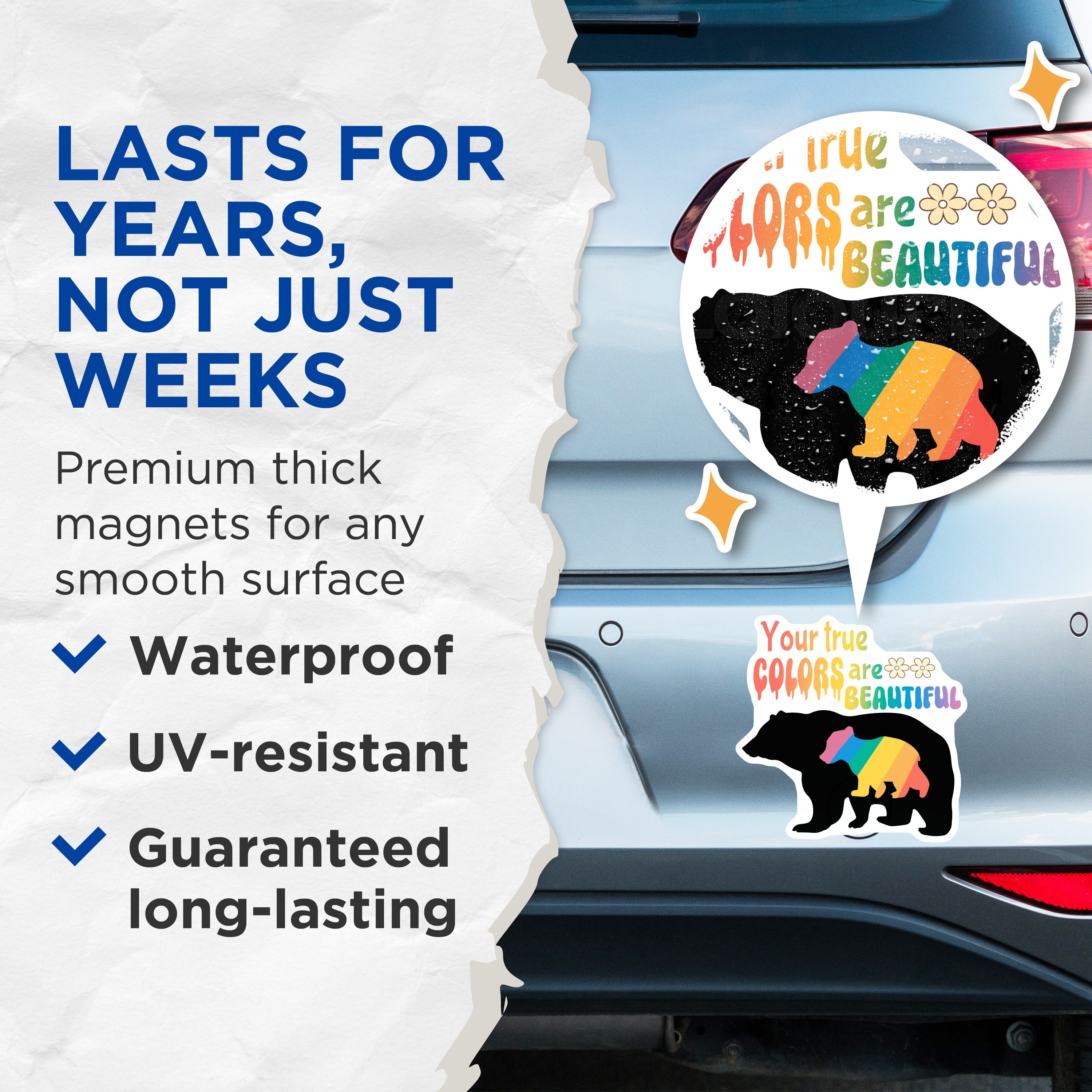 (2 Pack) Rainbow Bear Magnets - True Colors LGBTQ+ Pride - Mama Bear Cub Fridge Decor - 5 Inches On Longest Side - Thick Durable Magnet - Made in USA - MAG37456