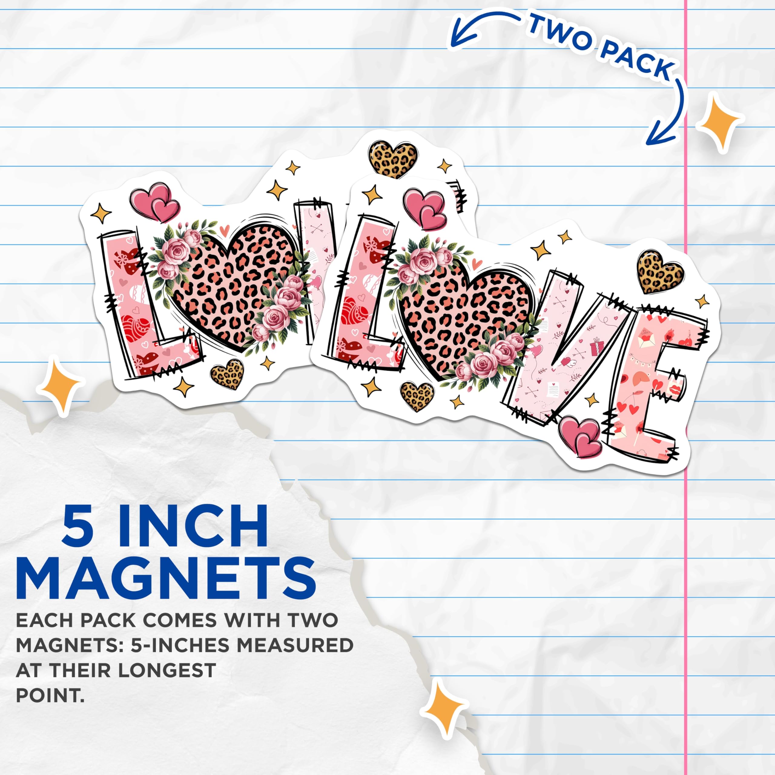 (2 Pack) Love Design Magnets - Hearts and Roses - Decorative Home and Office Magnet - 5" On Longest Side - Premium Magnet - for Cars, Refrigerators, Toolboxes, Lockers - Made in USA - MAG15630