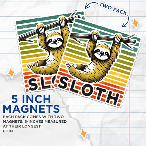 (2 Pack) Sloth Animal Magnets - Fun Animal Magnets - Cute Sloth Refrigerator Magnets- 5" On Longest Side - for Fridges, Toolboxes, Cars - Made in USA - MAG2729
