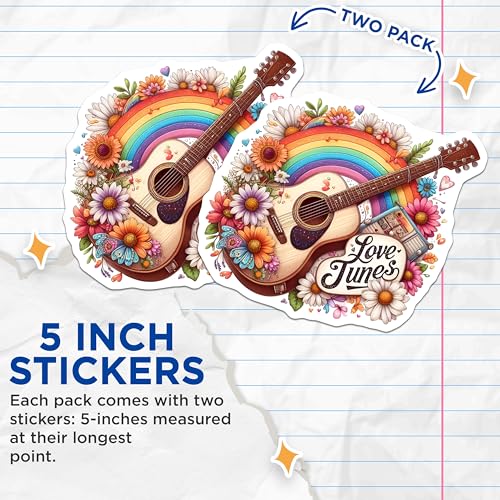 (2 Pack) Love Tunes Stickers - Boho Music Decor - 5" On Longest Side - Sticks to Smooth Flat Surfaces - Made in USA - BMCS8841 - BMCS8841