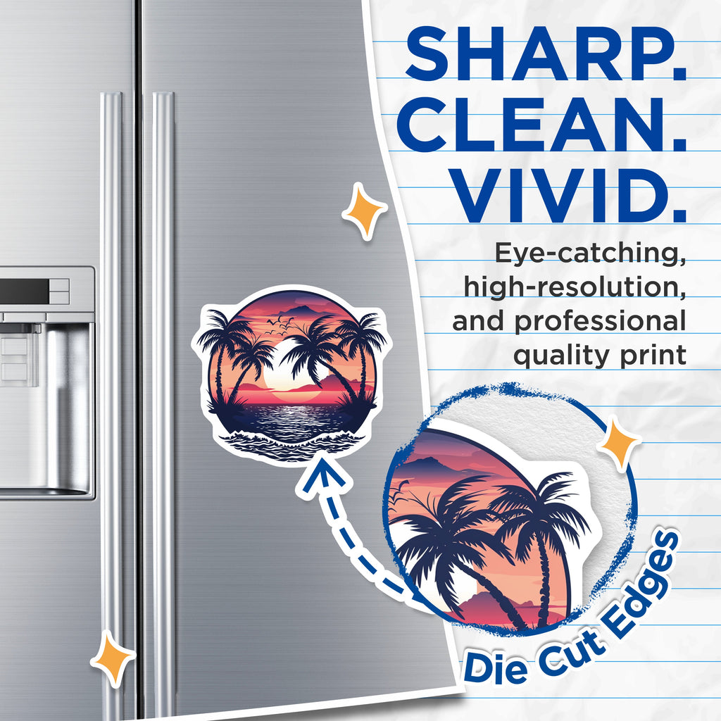 (2 Pack) Tropical Sunset Magnets - Palm Tree Beach Scene - Ocean Landscape Refrigerator Decor - 5 Inches On Longest Side - Thick Durable Magnet - Made in USA - MAG38179
