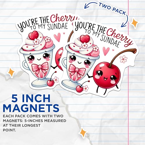(2 Pack) Cherry to My Sundae Magnets - Cute Cherry Sundae - Romantic Kitchen - 5" On Longest Side - for Cars, Refrigerators, Toolboxes, Lockers - Made in USA BMCS3393