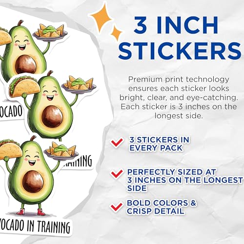 (3 Pack) Avocado Decals - Foodie Decal - Laptop Decals - 3 Inches On Longest Side - Easy Peel & Apply - Made in USA - 3MCS7153