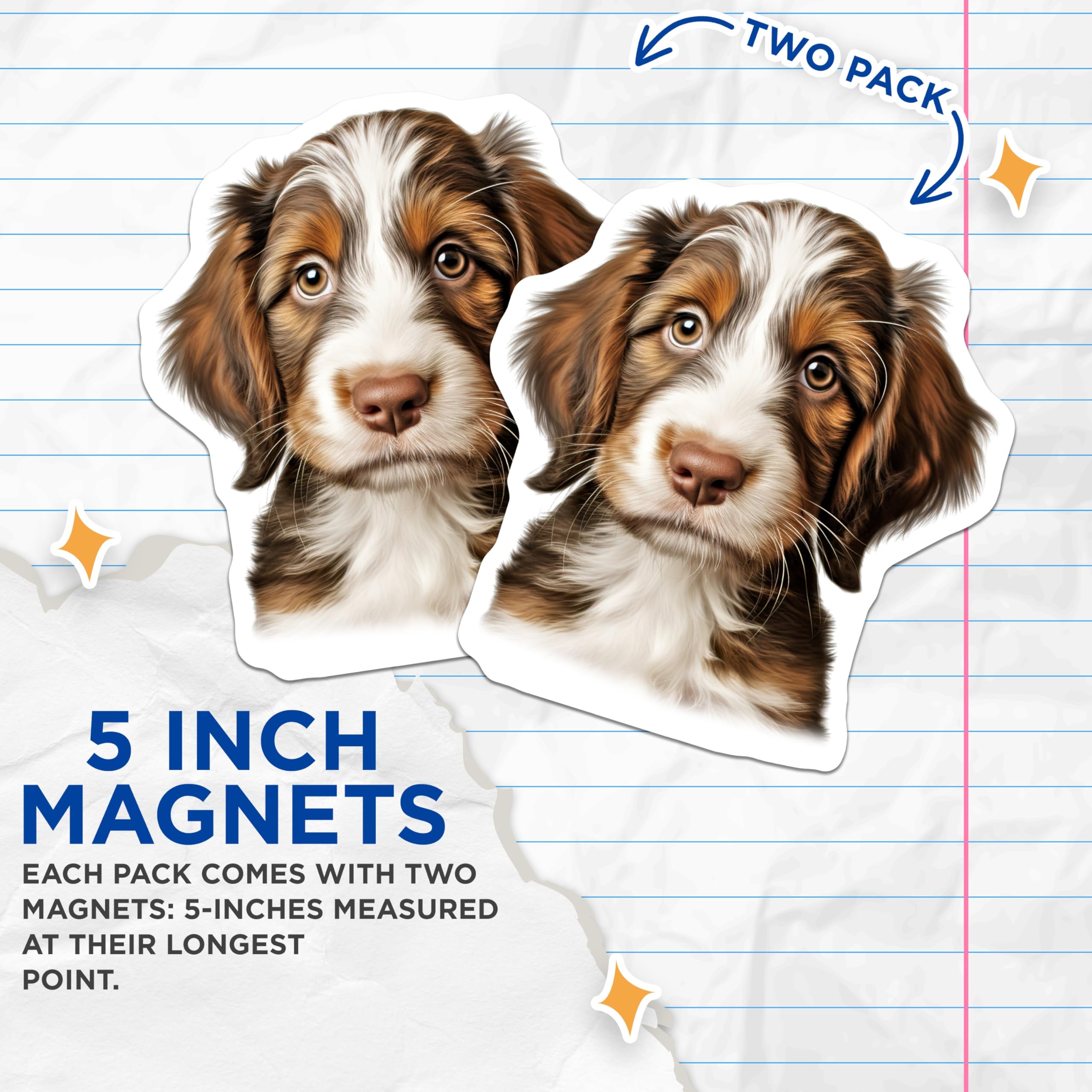 (2 Pack) Australian Shepherd Puppy Magnets - Dog Mom Refrigerator Decor - Pet Parent Home Accent - 5 Inches On Longest Side - Thick Durable Magnet - Made in USA - MAG30480
