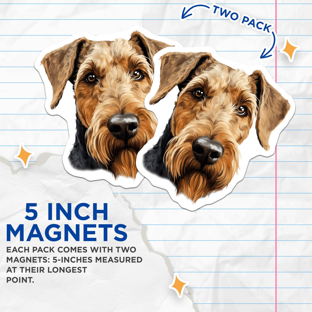 (2 Pack) Airedale Terrier Magnets - Airedale Dog Lover - Terrier Breed Home Decor Pet Owner - 5 Inches On Longest Side - Thick Durable Magnet - Made in USA - MAG25224