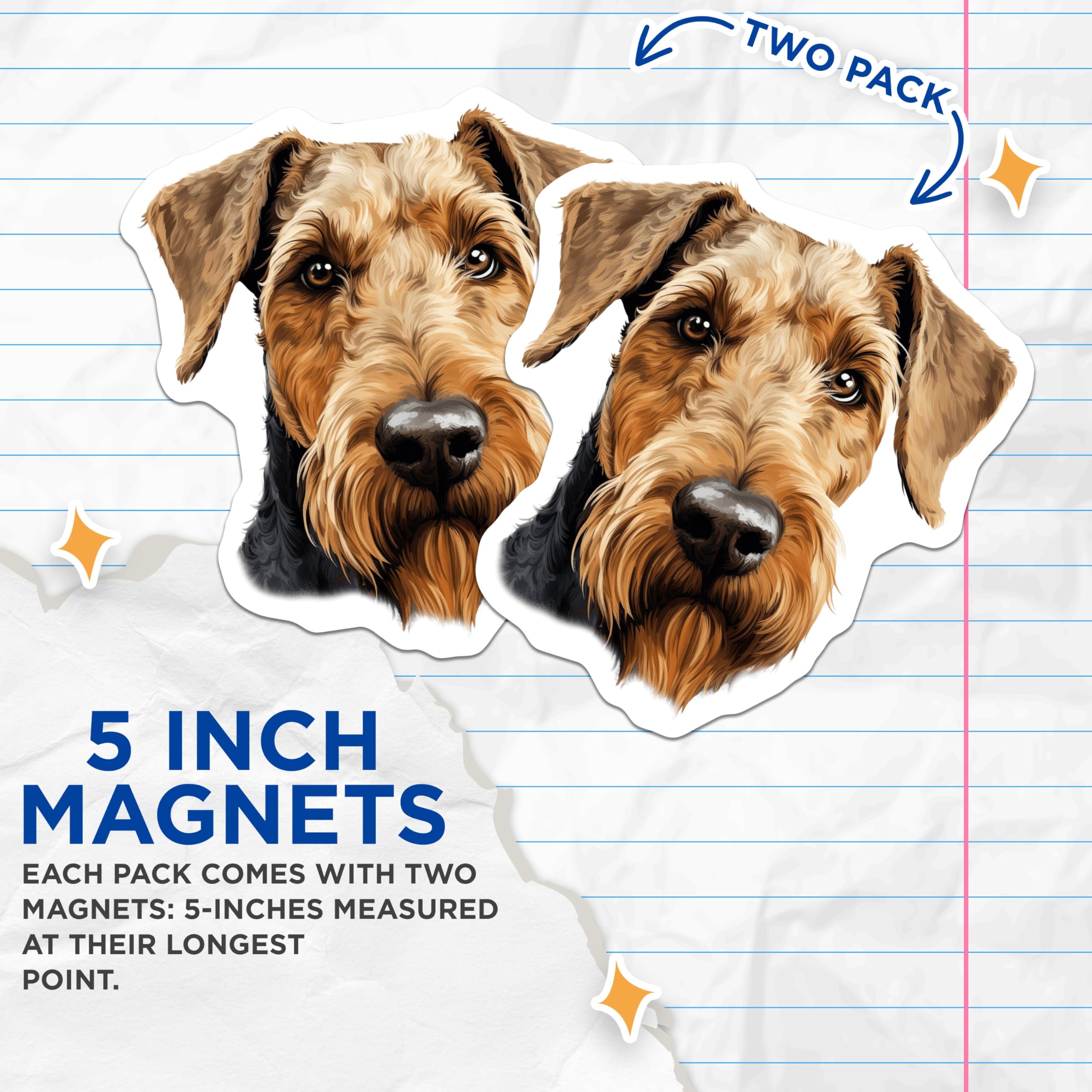 (2 Pack) Airedale Terrier Magnets - Airedale Dog Lover - Terrier Breed Home Decor Pet Owner - 5 Inches On Longest Side - Thick Durable Magnet - Made in USA - MAG25224