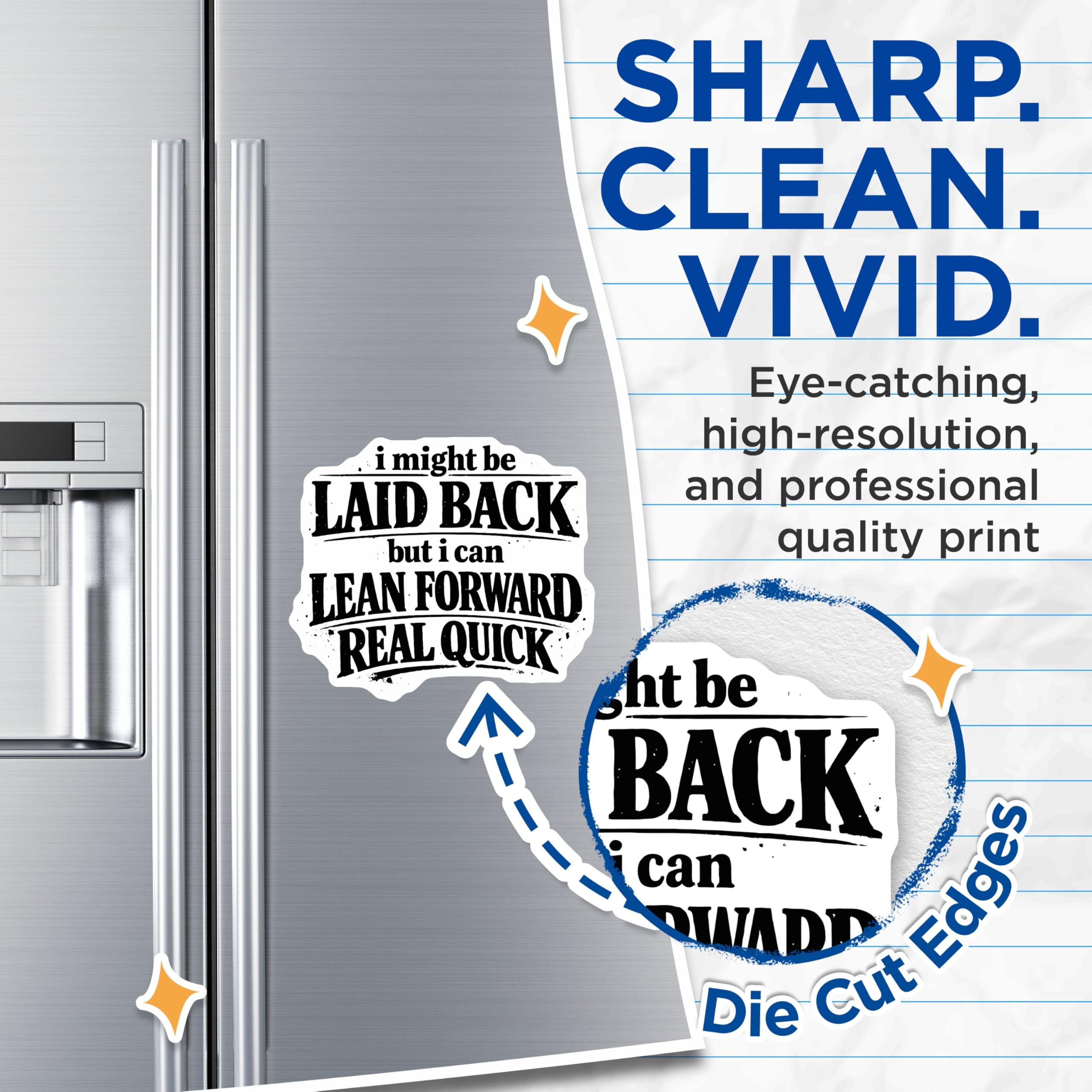 (2 Pack) Laid Back Lean Forward Magnets - Sarcastic Office Kitchen Refrigerator Decor - Funny Attitude Statement Accent - 5 Inches On Longest Side - Thick Durable Magnet - Made in USA - MAG21160