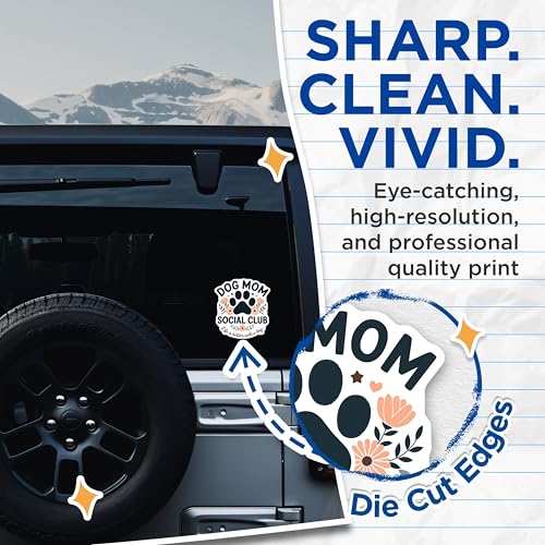 (2 Pack) Dog Mom Social Club Stickers - Life is Better with a Dog Stickers - Pet Lover Decal - 5" On Longest Side - Sticks to Smooth Flat Surfaces - Made in USA - BMCS4834