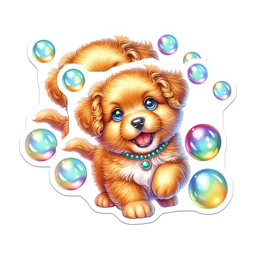 (2 Pack) Cute Puppy Stickers - Adorable Dog Stickers - Animal Lover Sticker Pack - 5" On Longest Side - Sticks to Smooth Flat Surfaces - Made in USA - BMCS9610