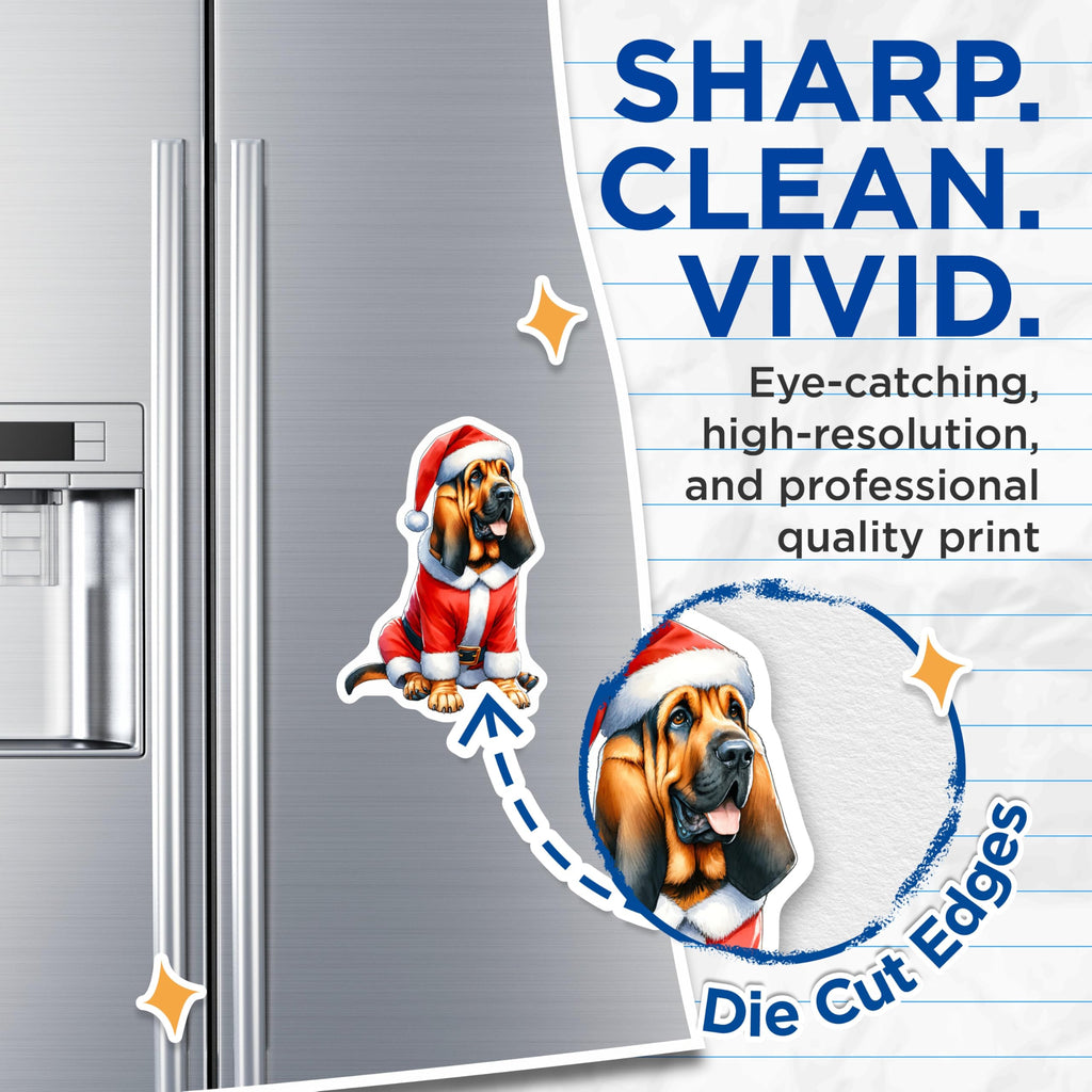 (2 Pack) Bloodhound Santa Magnets - Christmas Dog Decor - Holiday Refrigerator Magnets - Canine Art - 5 Inches On Longest Side - Thick Durable Magnet - Made in USA - MAG23840
