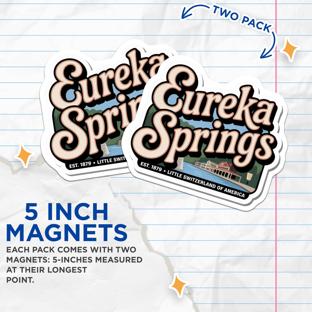 (2 Pack) Eureka Springs Arkansas Magnets - Little Switzerland - Travel Souvenir Decor - 5" On Longest Side - Premium Magnet - for Cars, Refrigerators, Toolboxes, Lockers - Made in USA - MAG17276