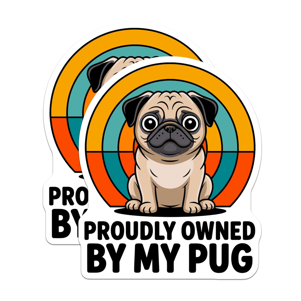 (2 Pack) Cute Pug Magnets - Proudly Owned By My Pug - Funny Dog Owner Refrigerator Locker Decor Magnet Set - 5 Inches On Longest Side - Thick Durable Magnet - Made in USA - MAG23417