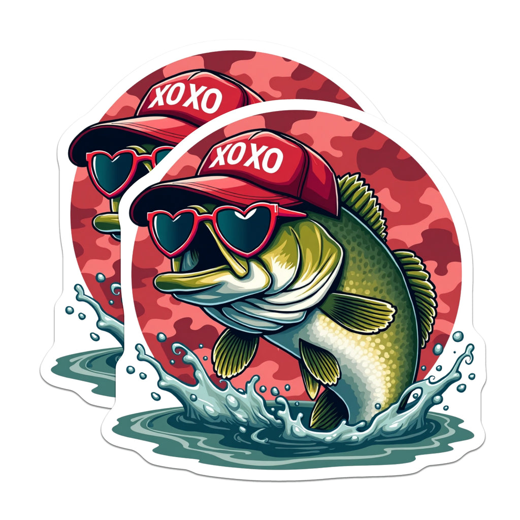 (2 Pack) Funny Fishing Bass Magnets - Heart Sunglasses Fish - Fisherman Valentine's Day Dad Angler Decor - 5" - Durable Magnet - Made in USA - MAG38098